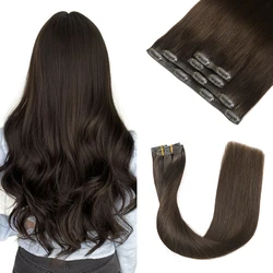 XDhair-extensiones de cabello con Clip sin costuras, cabello humano de 16 a 22 pulgadas, 90g, 105g, color marrón oscuro