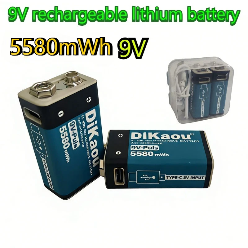 

DiKaou 9V rechargeable lithium battery 5580mWh USB charging suitable for wireless microphone remote control analog multimeter