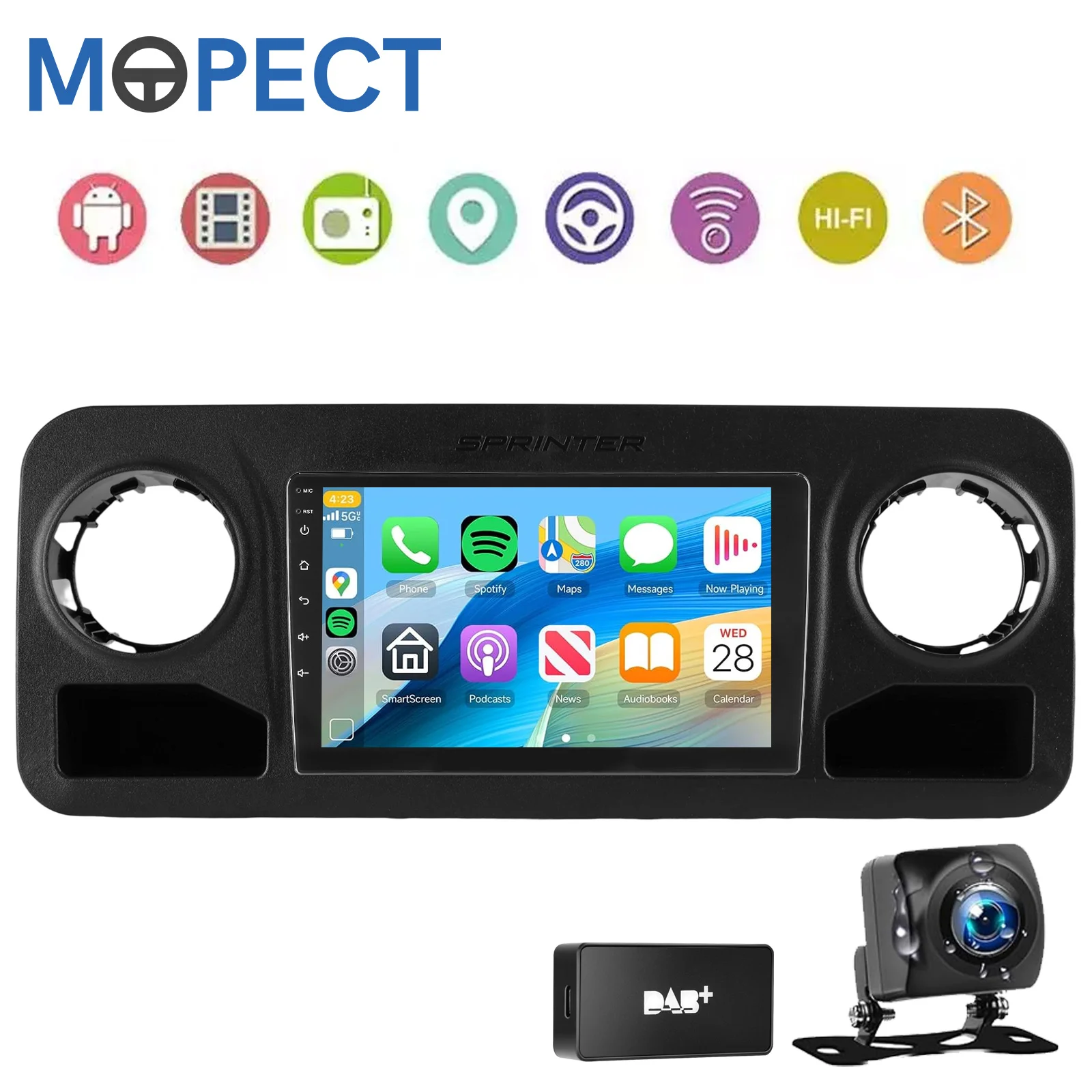 MOPECT Plug and Play Android 15 Carplay Auto 4+64GB/4+128GB BT Radiospeler voor Mercedes Benz Sprinter Spinway W907 2019 - 2023