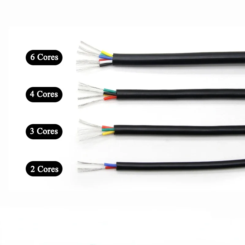 1/3/5M Ultra Soft Multi-Core Silicone Cable 0.3mm² ~ 6mm² Flexible Insulated Copper High Temperature Wire 2 3 4 6Cores Red Black