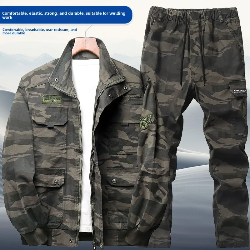 

Men's Work orm Pure Cotton Stretch Camouflage Top Set Labor Protection Spring Autumn Wear Resistant Workwear Wel...