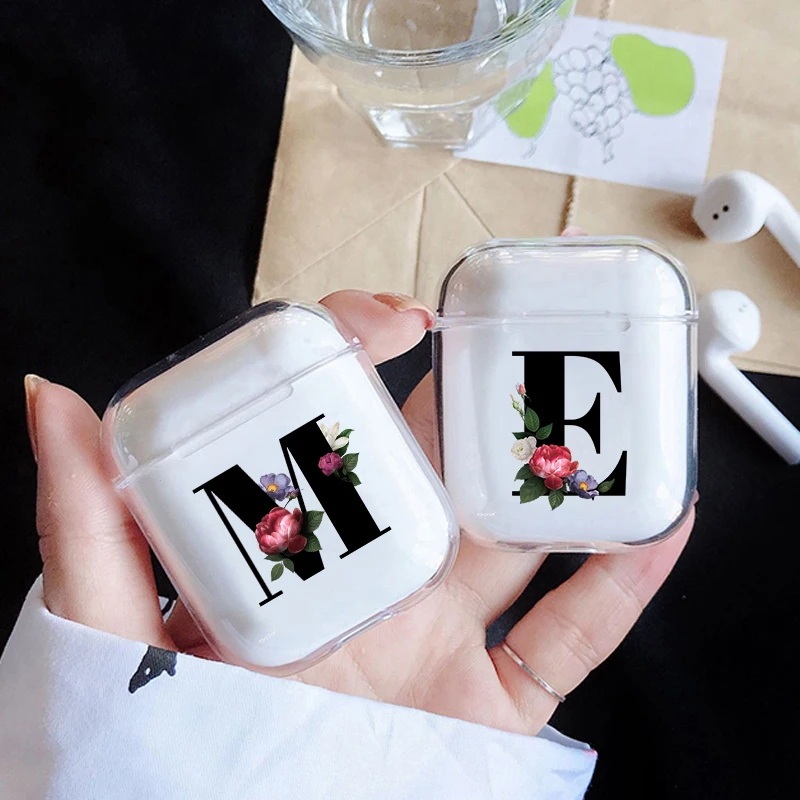 

Black letter K Word N Phone Case For Apple Airpods 2/1 3 4 Cover Cute Soft For Airpod Earphone Capa For Air Pod Pro Cases Flower