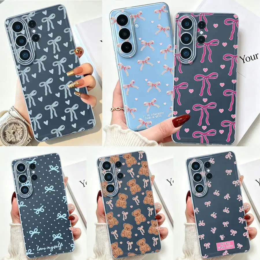 Love Retro Bow Case for Samsung Galaxy S26 Ultra S25Ultra S23 S21 S26 S20 Plus S22 FE S25 Edge S24 Note 20 Ultra 10 Phone Cover 