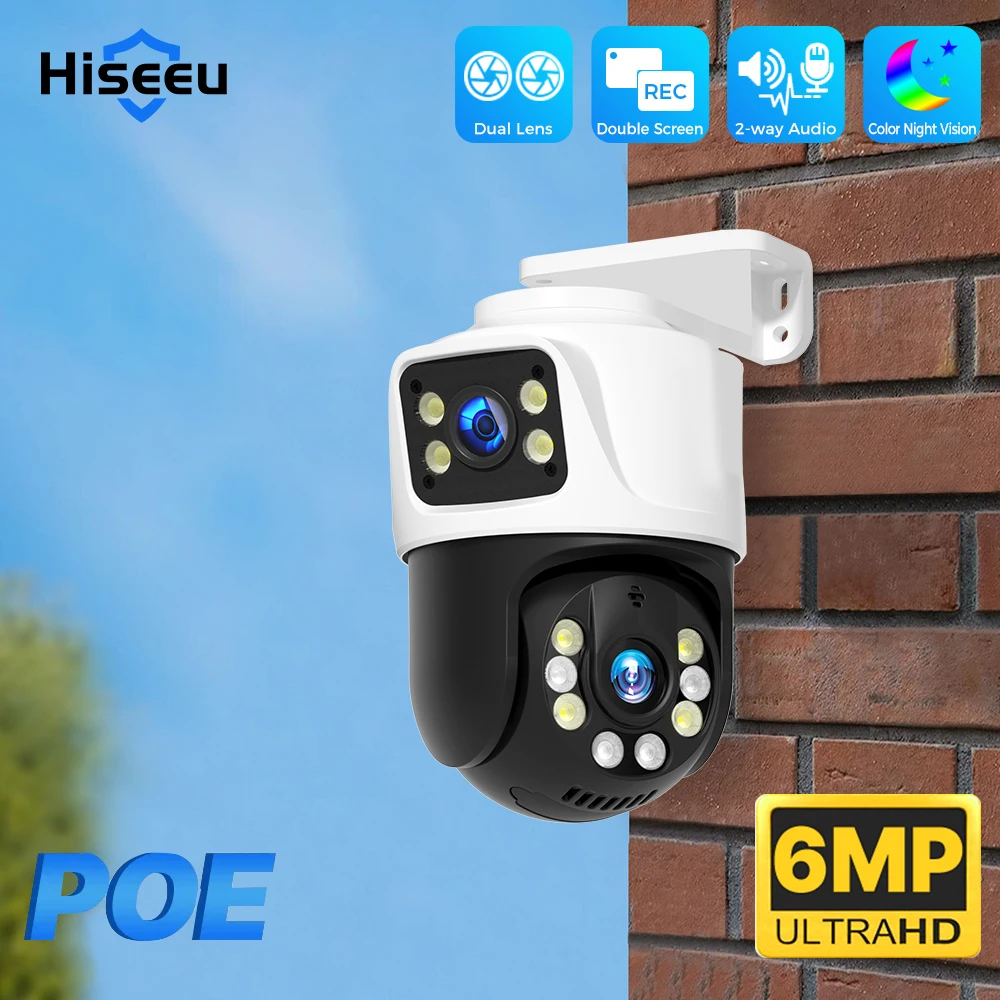 

Hiseeu Dual Lens Dual-Screen 3MP+ 3MP POE IP PTZ Camera H.265 Outdoor Home Security Video Camera CCTV Surveillance Onvif