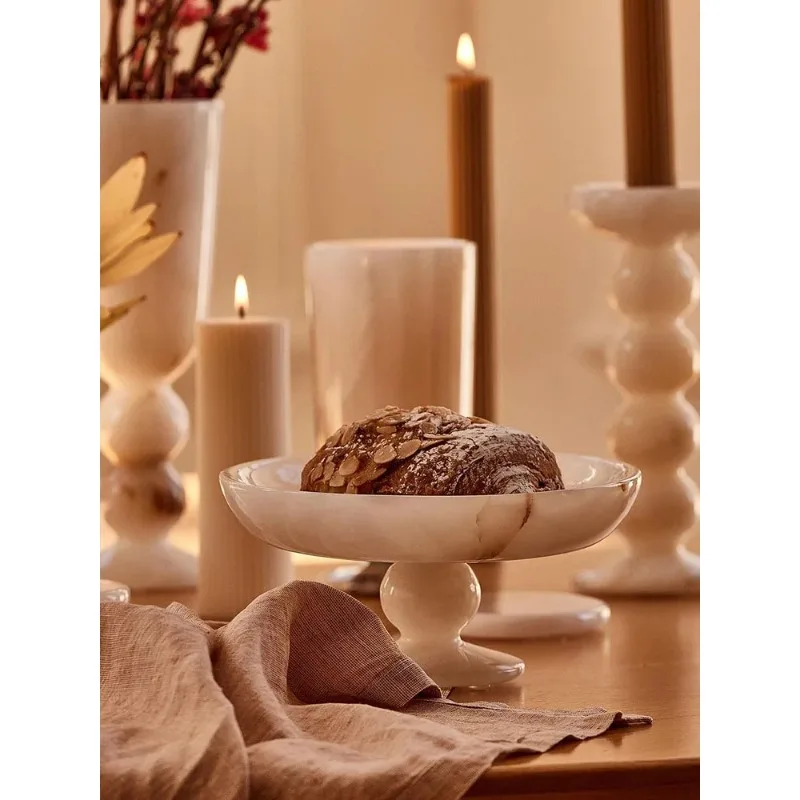 

White Onyx Natural Marble Serving Tray for Dessert and Bread Luxury Fruit Bowl for Kitchen Counter or Dining Room Table