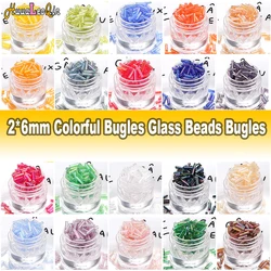 5g 2x6mm Colorful Bugles Glass Beads Tubular Loose Spacer Seed Beads for Needlework Jewelry Making DIY Garments Accessories