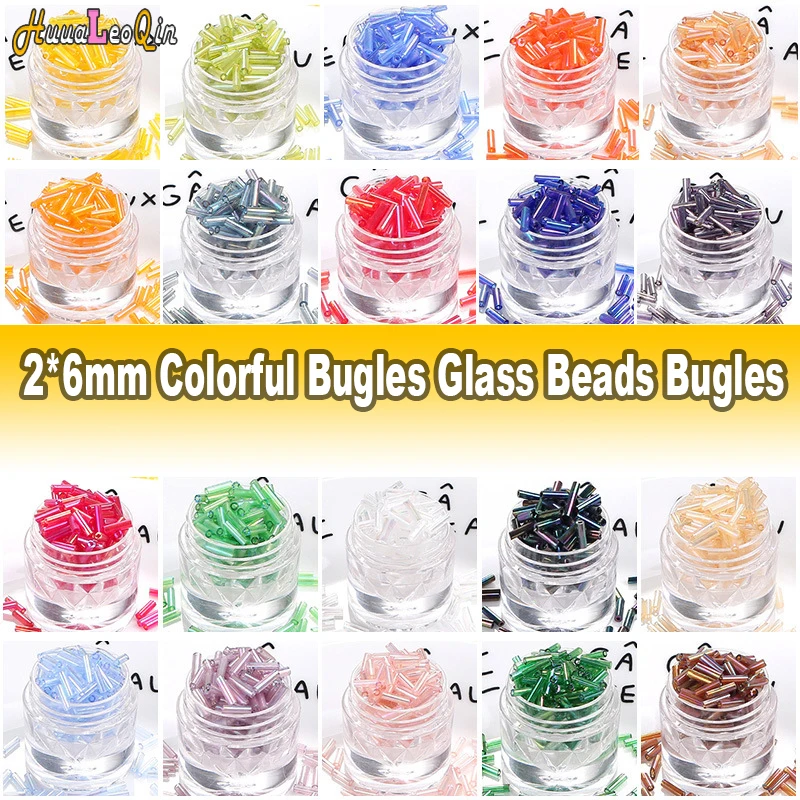 5g 2x6mm Colorful Bugles Glass Beads Tubular Loose Spacer Seed Beads for Needlework Jewelry Making DIY Garments Accessories