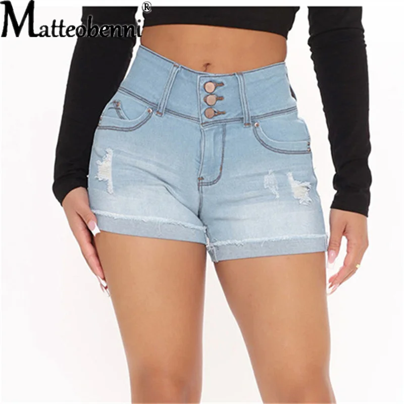 

2022 New Women Slim Ripped Crimping Denim Shorts Fashion Casual Summer Blue Denim Pants Ladies Solid Color Wash Street Jeans