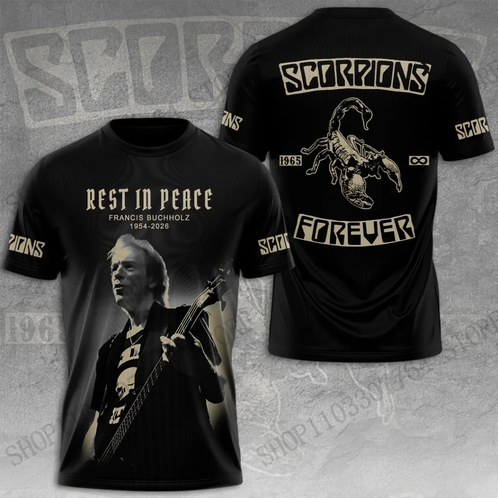 Camiseta con estampado 3d de Francis Buchholz Scorpions Tour 2026 Brett James, camisetas de manga corta de Hip Hop a la moda para hombres y mujeres, ropa para hombres