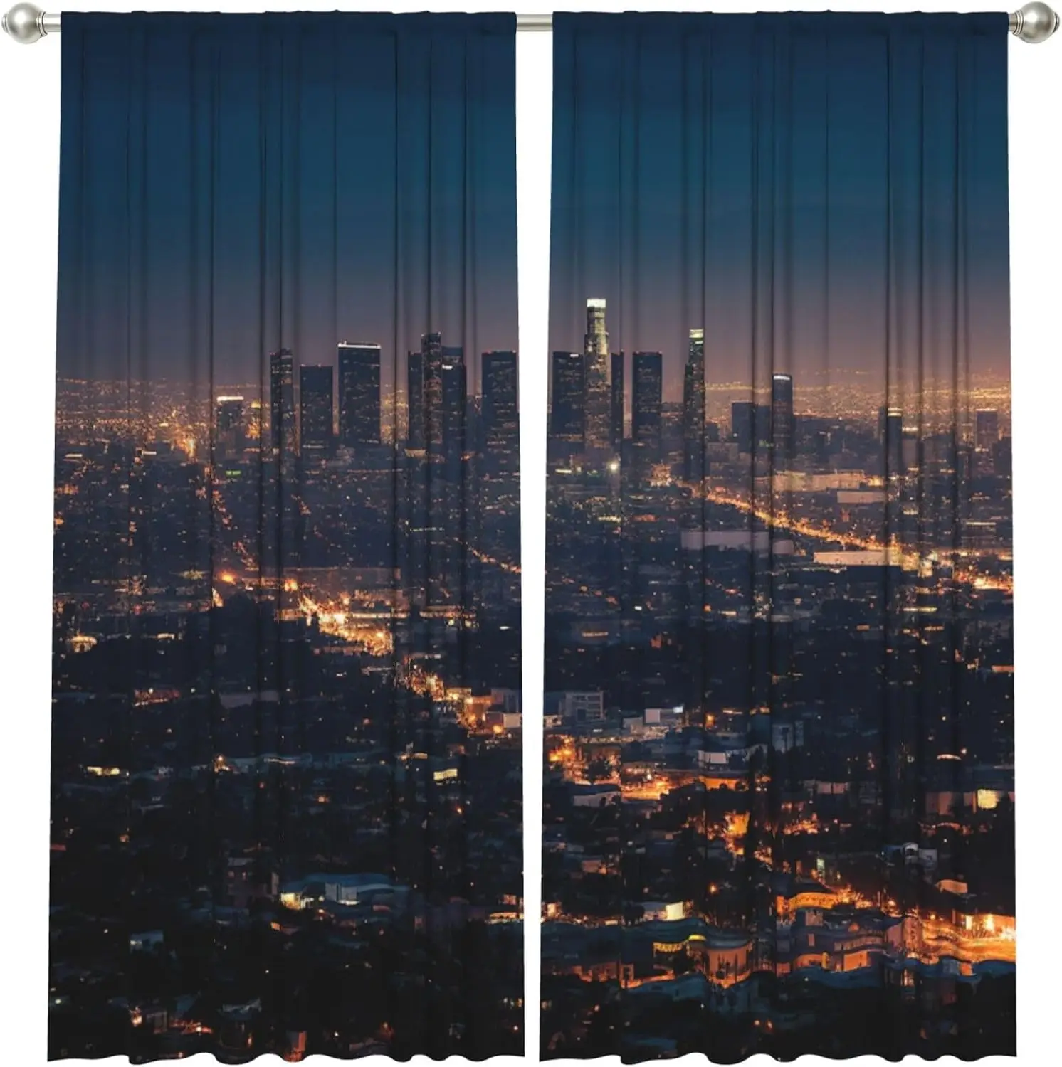 Ultra Modern City Skyline Night View Curtains Polyester Drapes for Living Room Decor Home Window Blinds Aesthetic Bedroom Curtai