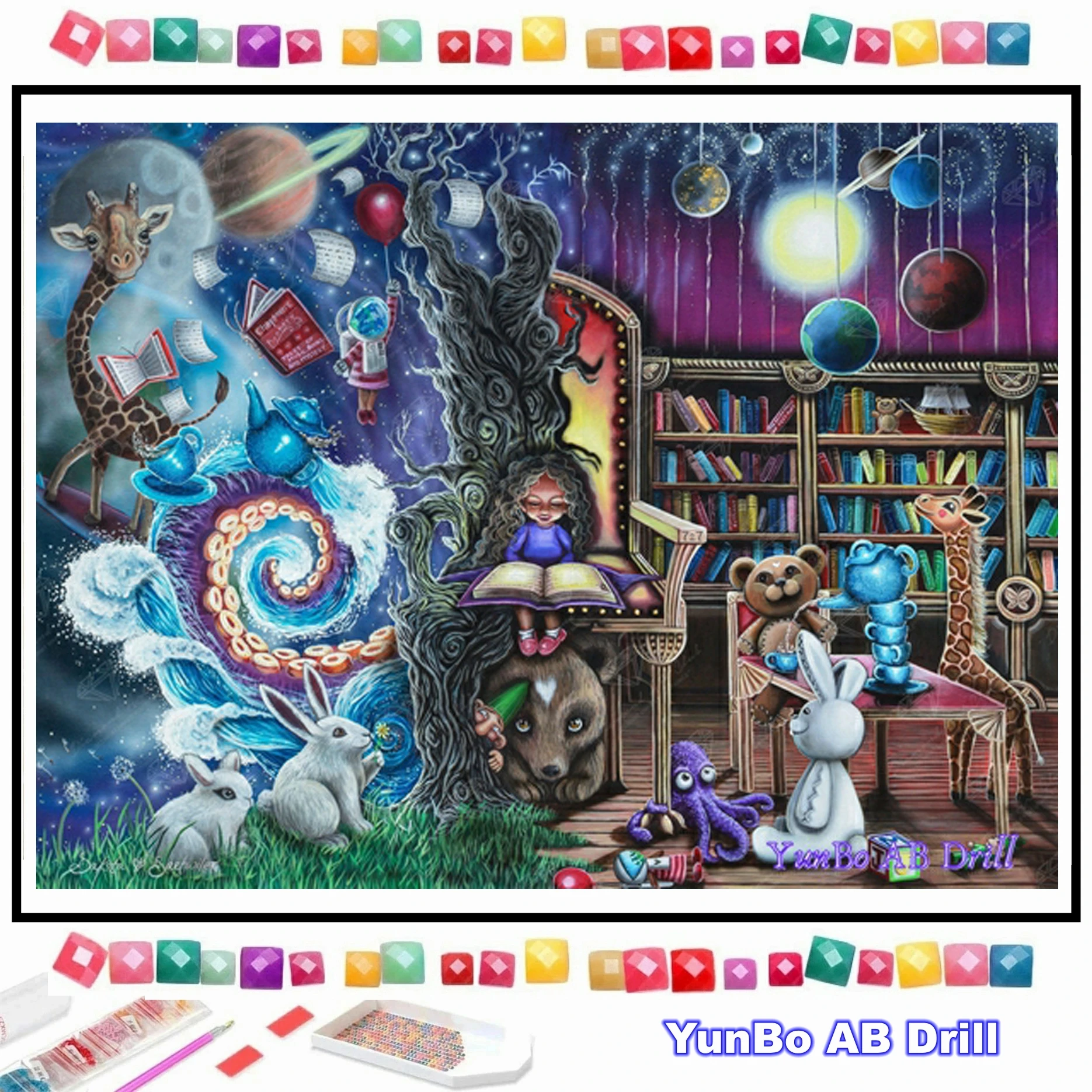 Fantasy Hazel MagicGirl Book World AB Drill Diamond Art Painting Rhinestone Cute Bear Animal Cross Stitch Mosaic Home Decor Gift