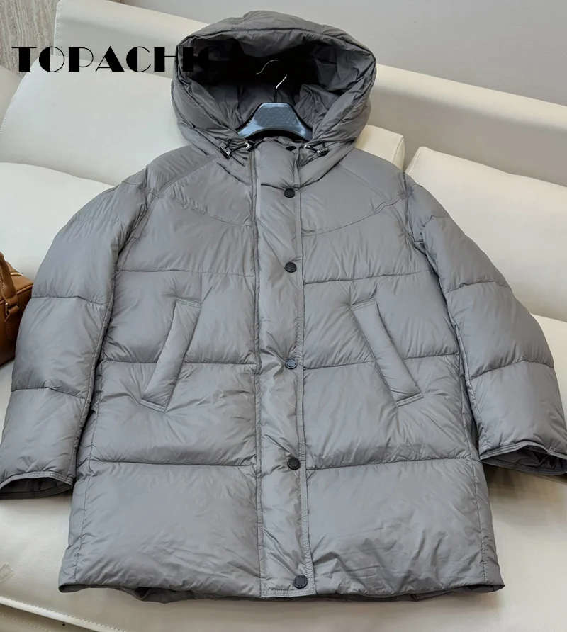 8.28 TOPACHIC-Women Winter New Thick Keep-warm Mid-Length Goose Down Jacket Fashion All-matches Hooded Loose Zipper Down Coat