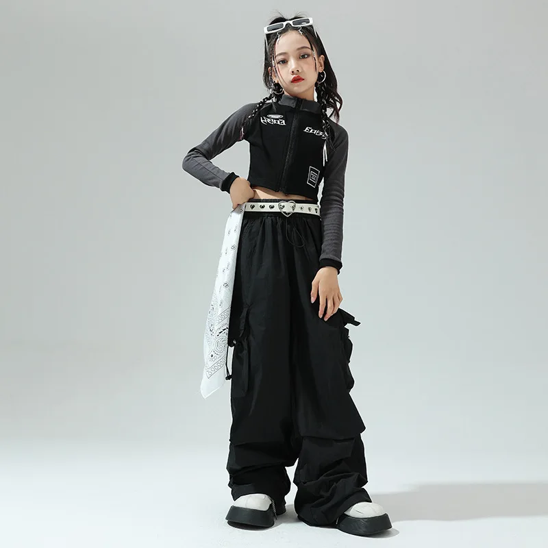 Mädchen Hip Hop Sets Abgeschnitten Jacke Lose Cargo Hosen Kinder Street Dance Kurzen Mantel Kinder Streetwear Jazz Bühne Kostüm