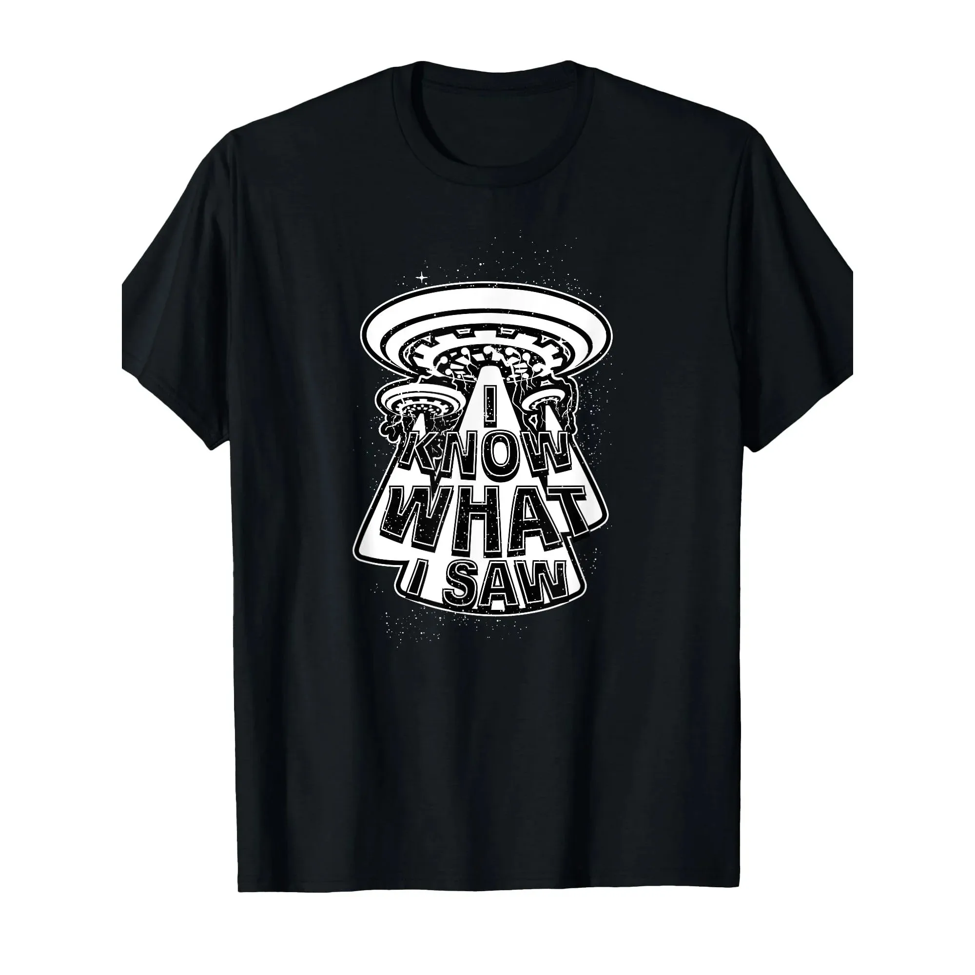 

UFO I Know What I Saw Graphic Tee Men Sci Fi Print Casual Crewneck Short Sleeve T-Shirt