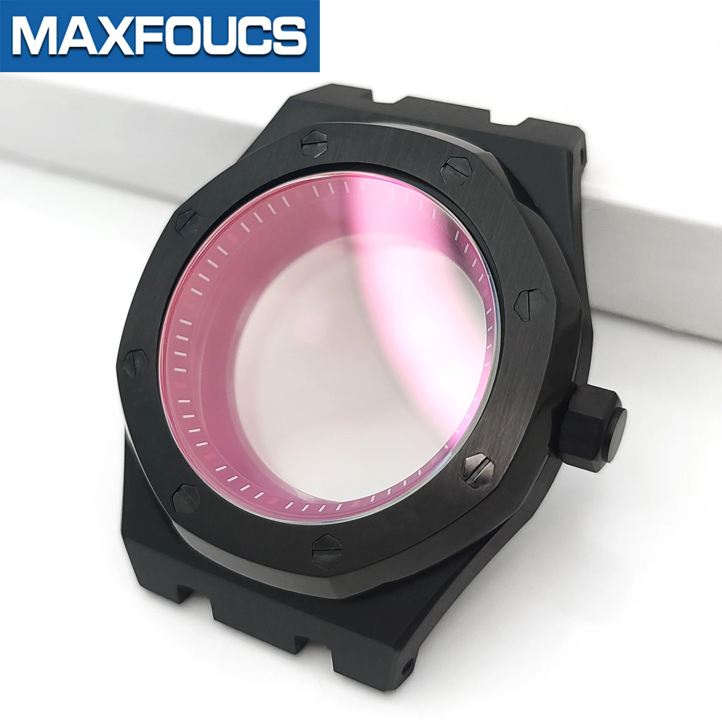A.P. Stilvolles Uhrengehäuse MOD SKX NH35 NH36 4R36 Schwarze Edelstahlkrone Saphirglas Glänzend/Gebürstet Uhrengehäuse Kundenspezifische Teile – Detail 16