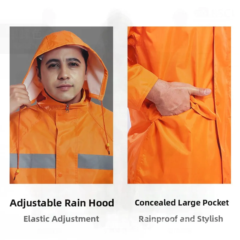 

Reflective Waterproof Raincoat Set for Labor Protection Sanitation Duty Motorcycle Electric Bike Rain Poncho Oxford Cloth Adult