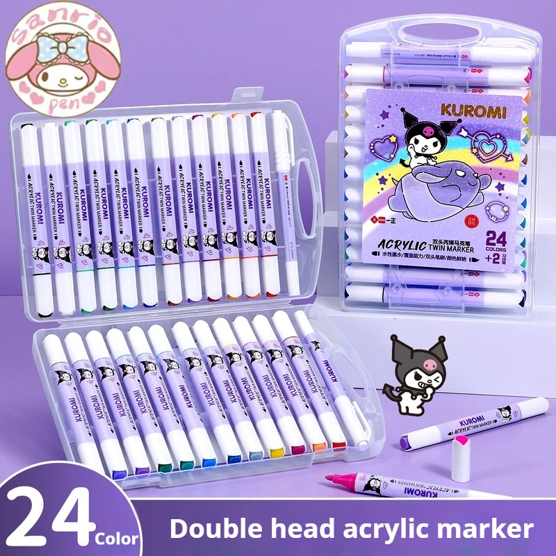 Sanrio Kuromi Cartoon Acrylic Marker Paintbrush For Kindergarten Students Stackable Double Head Children'S Color Pen Set Gifts