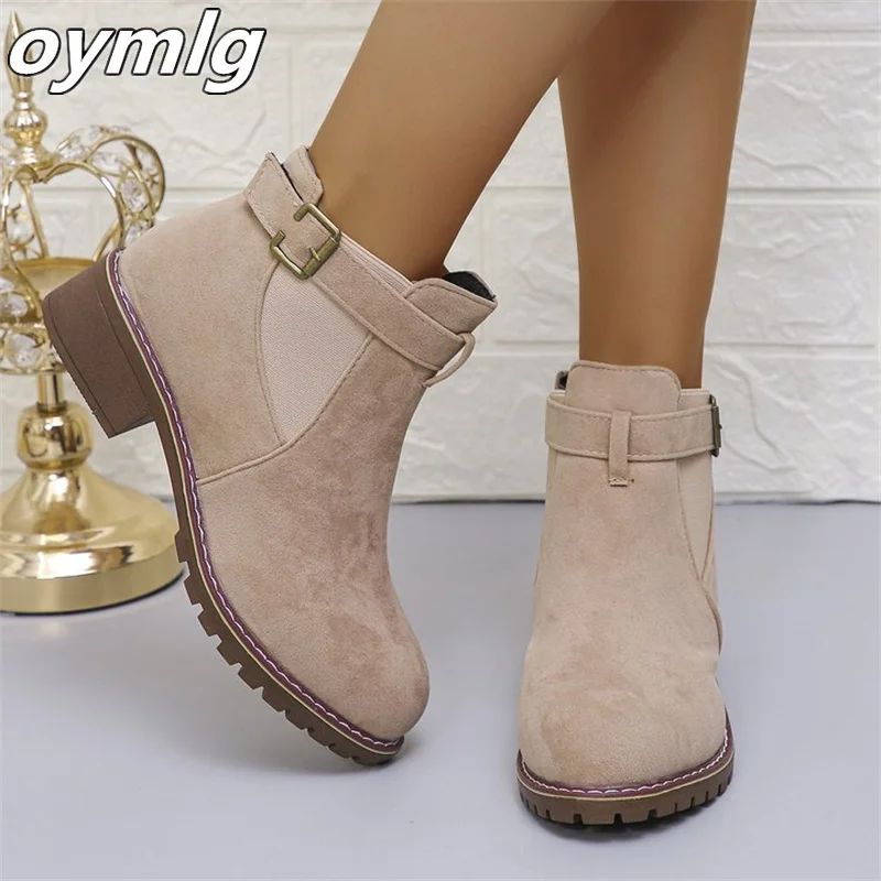 2024 Autumn/Winter New Short Boots Women\'s Coarse Heel Suede Elastic Band Single Boots Versatile Women\'s Boots