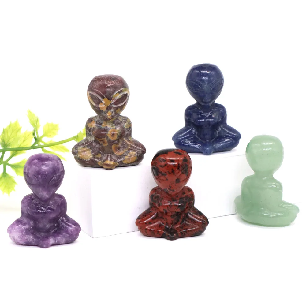 Yoga Alien Statue Natural Healing Stone Crystal Carved Abstract Art Crafts Reiki Meditation Figurine Room Home Decoration Gift