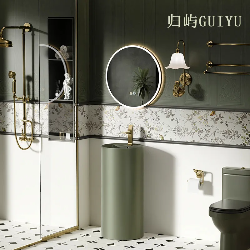 French Wash Basin Retro Green Wash Basin Home Hotel Villa Floor-to-ceiling Washbasin South French Style Bathroom