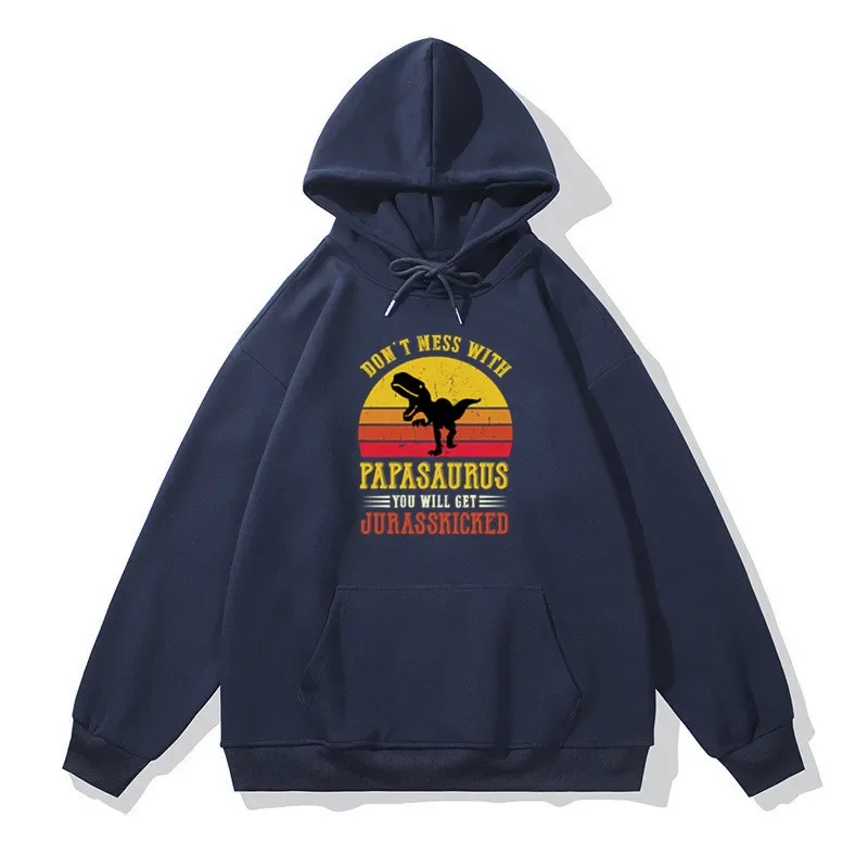 Casual Hooded Streetwear Funny Dinosaur Papa Saurus Rex Men Women Cotton Hoodies Sweatshirts
