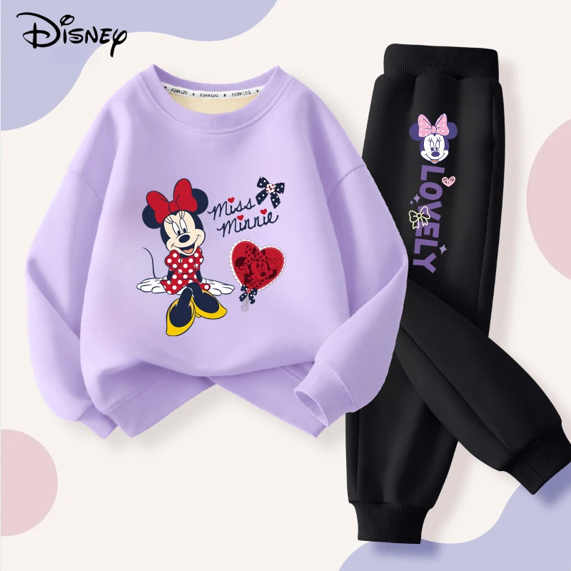 Disney Minnie พิมพ์เสื้อผ้าเด็กทารกชุดฤดูใบไม้ร่วงเด็กเสื้อด้านบนและกางเกงด้านล่าง 2 ชิ้นชุดลําลอง