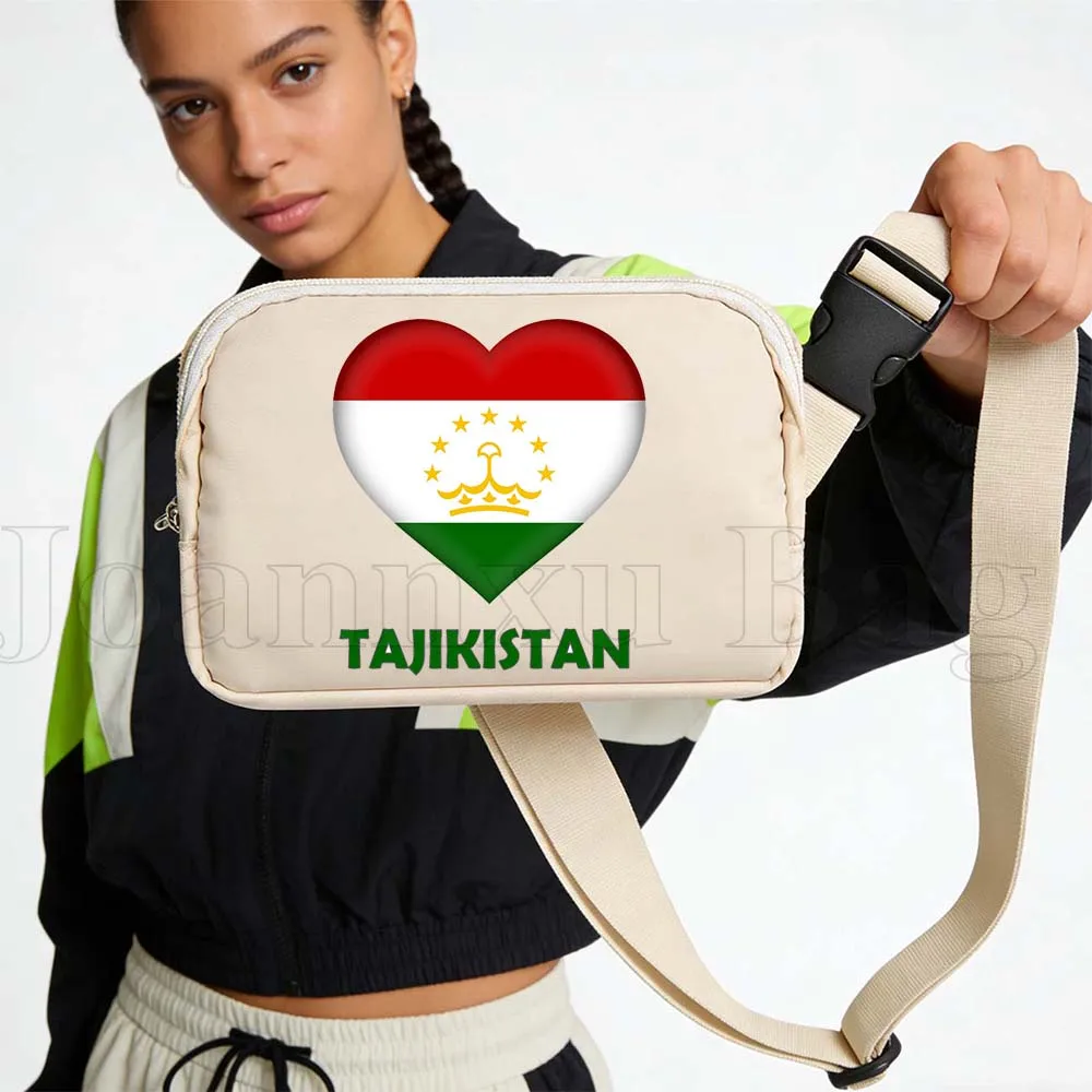 Tajikistan Heart Flag Running Fanny Pack Waist Bags Pouch Portable Mobile Phone Sport Waterproof Crossbody Bag Cute Wallet Pouch