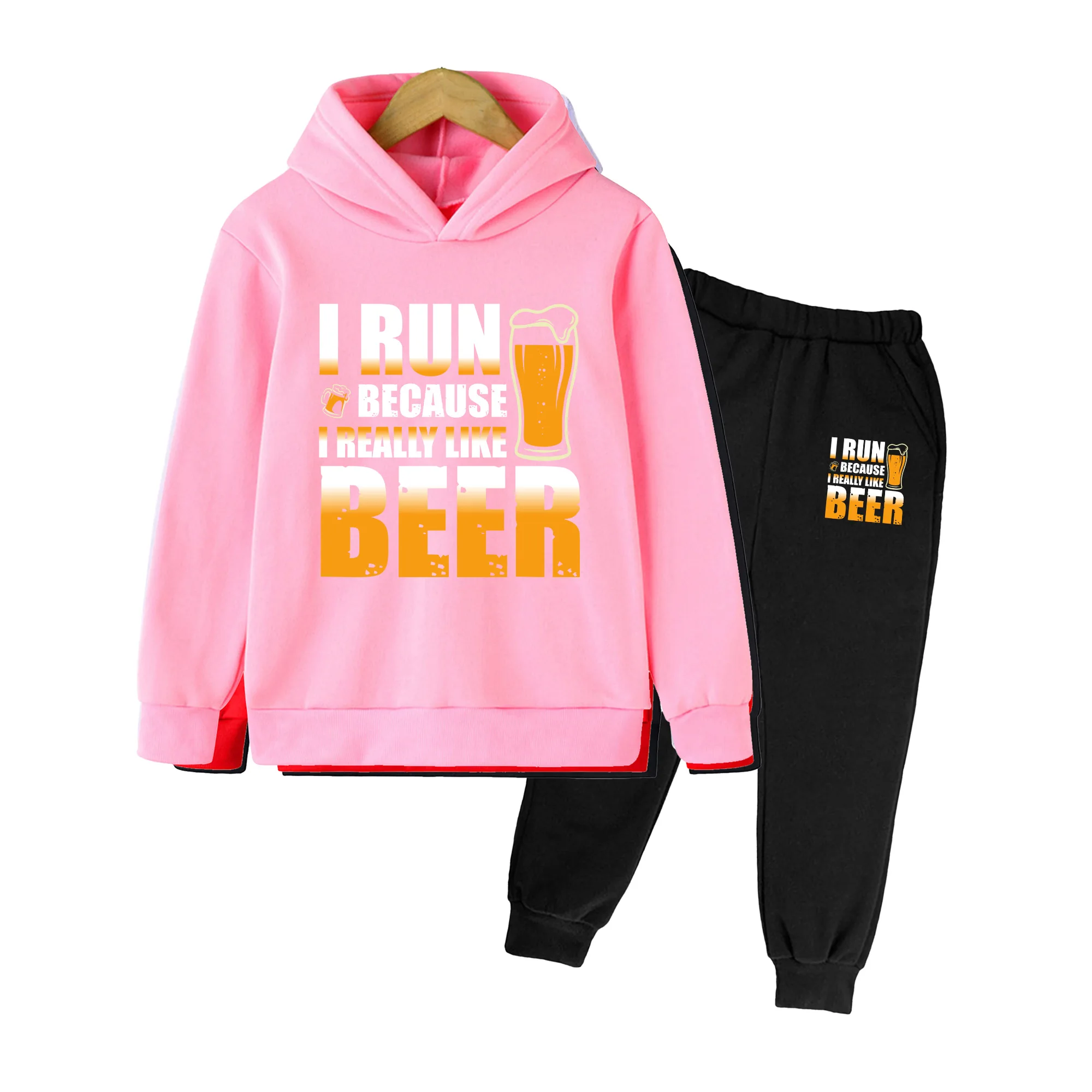 Kids Boys Girls Beer Print Hoodie & Sweatpants Set Casual Daily Wear Long Sleeve Pullover Tracksuit Outfit