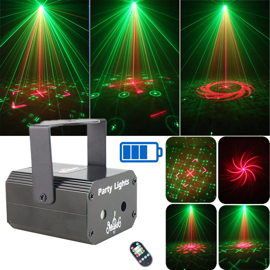 Rechargeable Battery Disco Light DJ R&G Laser 32 Pattern Projector Party Bar Bedroom Christmas Decoration Stage Child Gift Y12N7