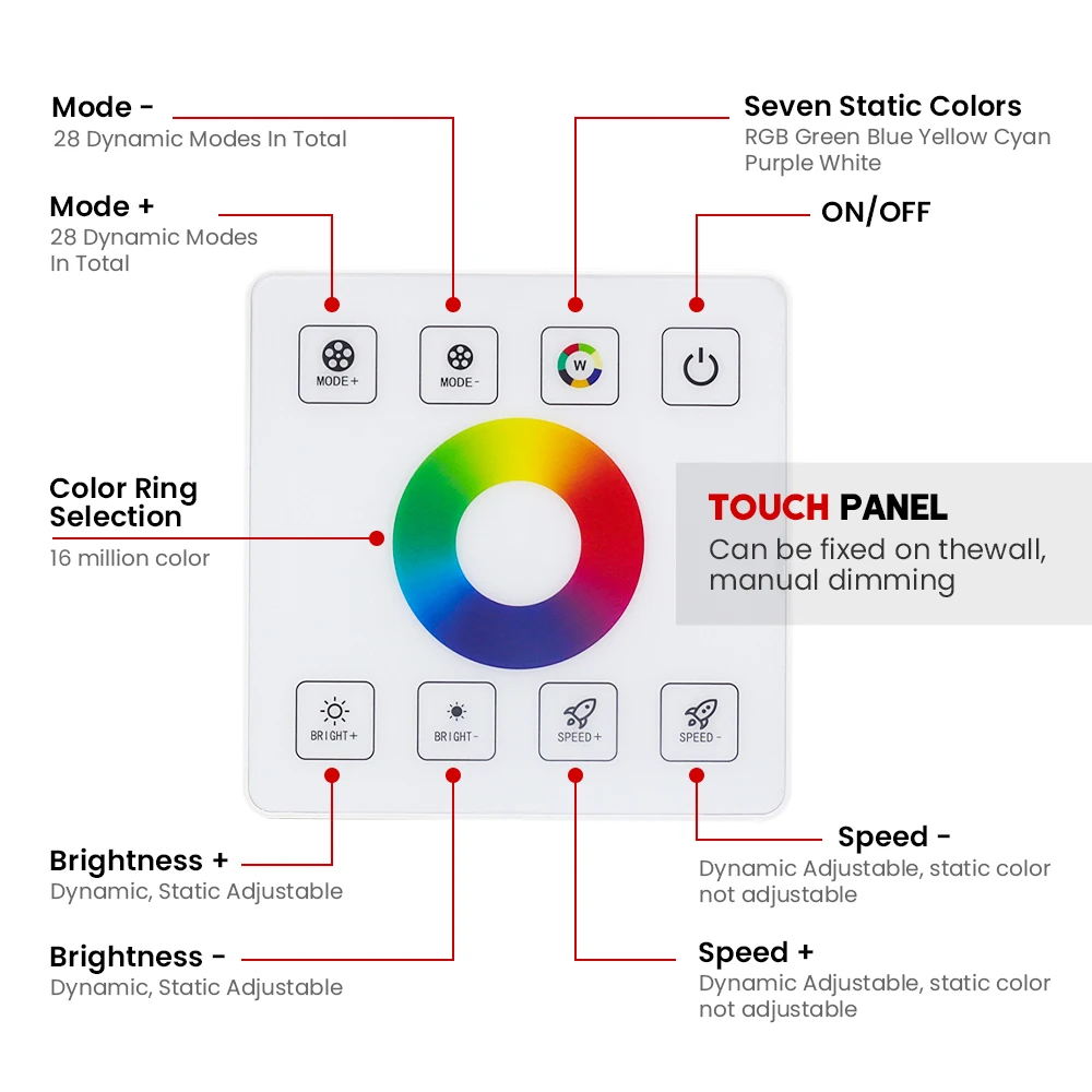 Kontroler taśm LED 110V 220V 1500W z panelem dotykowym RF pilot do taśmy LED RGB Neon Strip