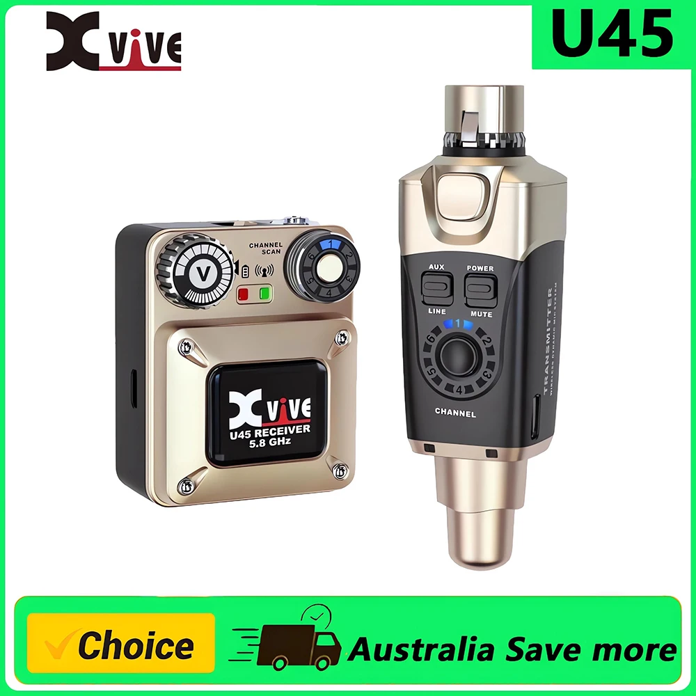 Xvive U45 Wireless in Ear Monitor System 5.8ghz IEM System Transmitter and Bodypack Receiver for Studio, Band Rehearsal, Live