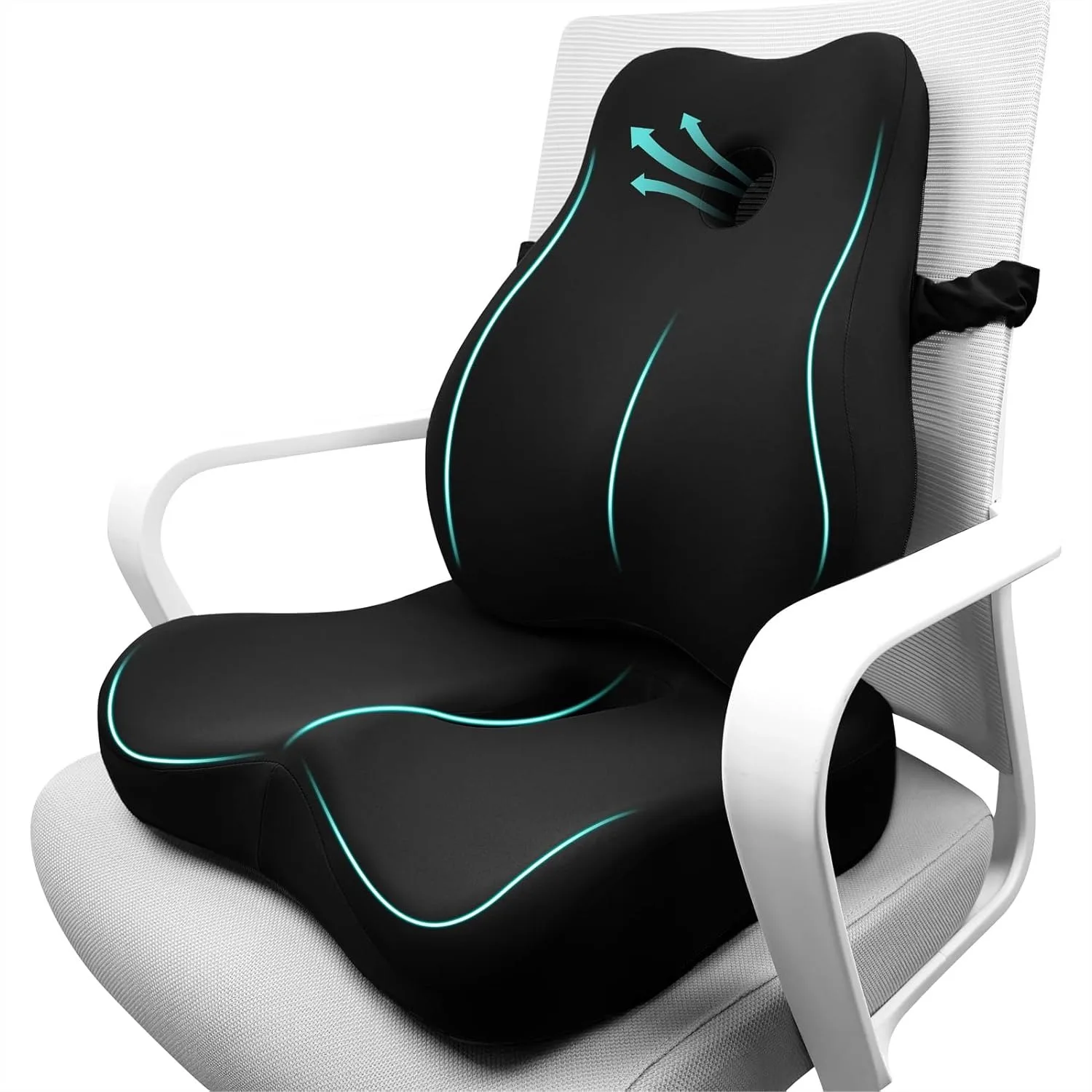 

Memory Foam Seat Cushion with Lumbar Support Pillow for Office Chair, Non-Slip Back Support for Desk and Gaming Chair