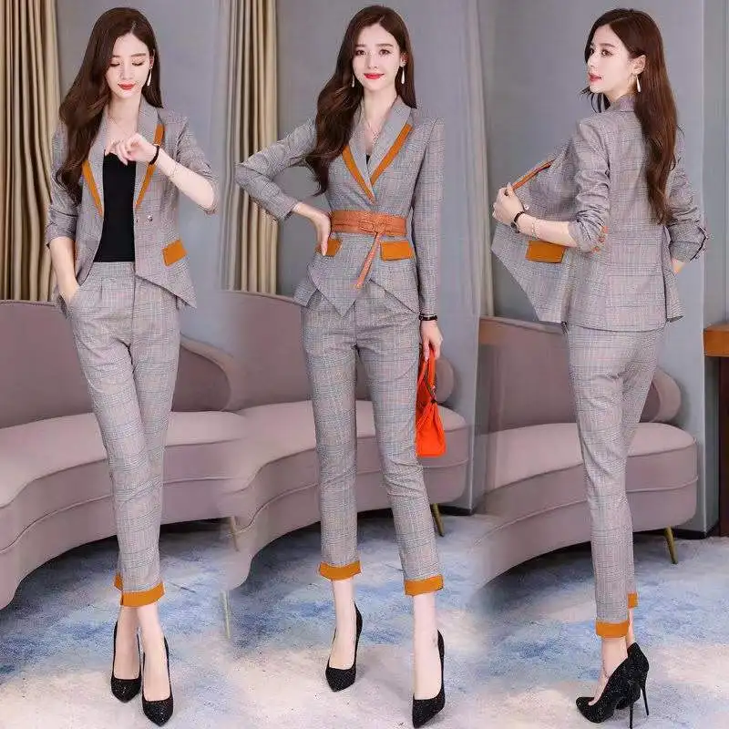 

Plaid small suit suit women's autumn 2022 small fragrance fashion two-piece suit slim nine-point pants