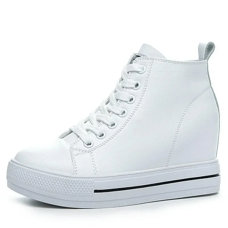 

Женская обувь из натуральной кожи 8 см, весенне-осенние ботильоны, женские армейские кроссовки на танкетке, массивные зимние кроссовки на танкетке