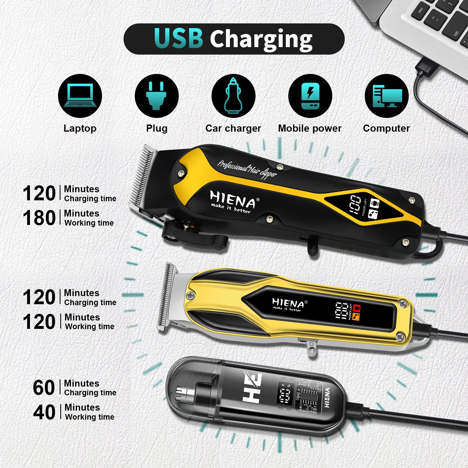 Zestaw do strzyżenia włosów HYN-246 Profesjonalny Bezprzewodowy Trymer do Włosów i Brody z Wyświetlaczem LED Salon Fryzjerski Strzyżenie Włosów