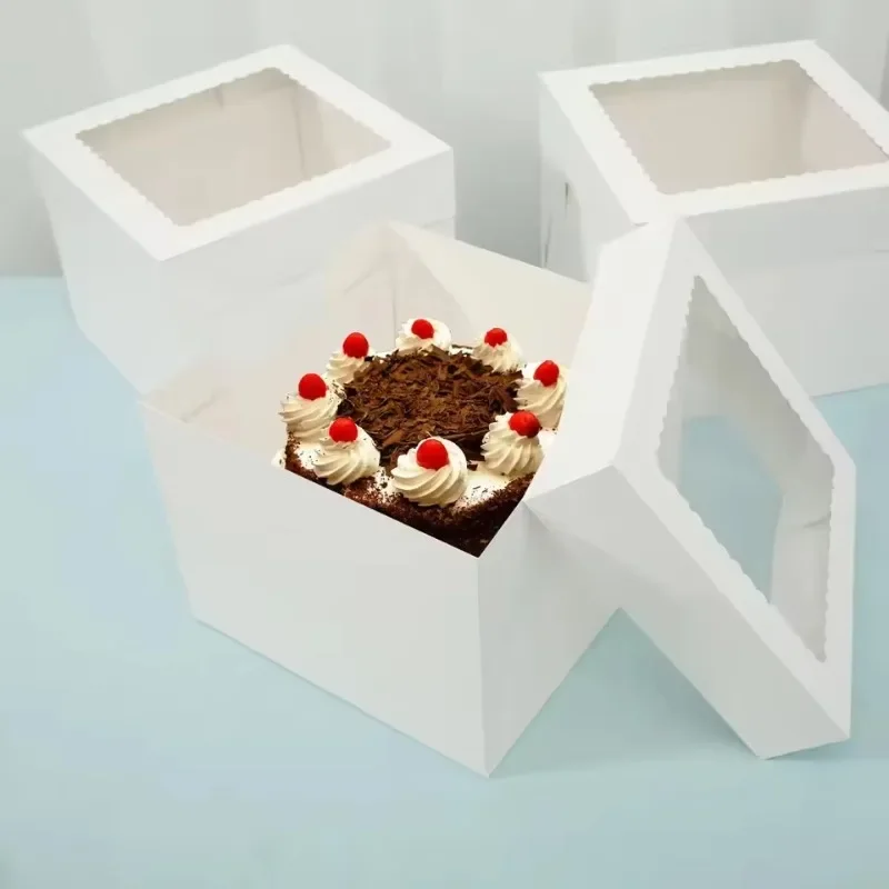 yes2/4/6PCS Disposable White Cake Boxes with Window Wedding Birthday Disposable White Cake Boxes Storage Shop Decorating Supplie view 4
