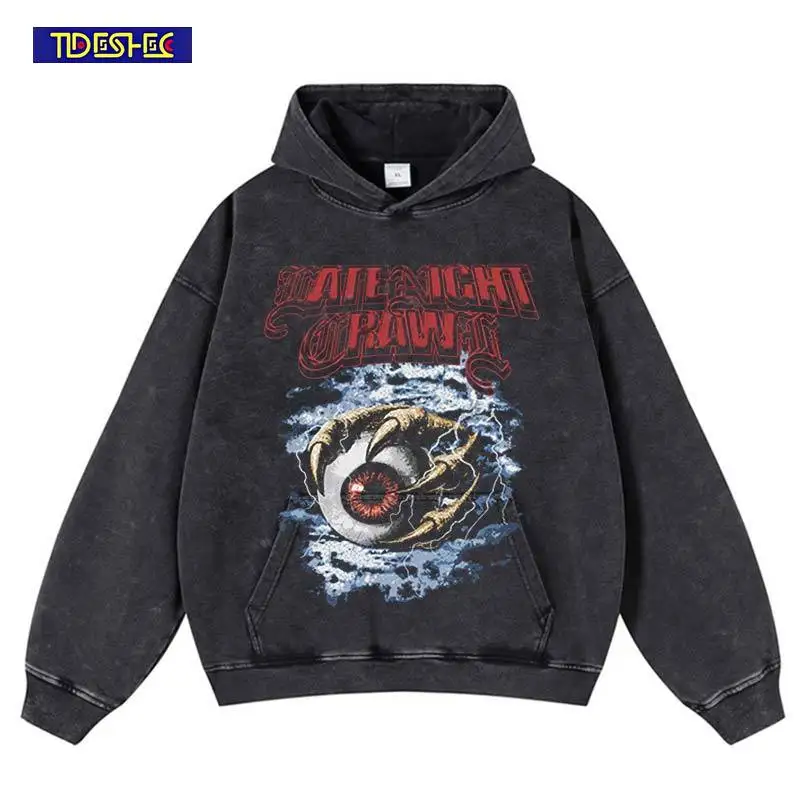 

Хип-хоп Harajuku Punk Глазное яблоко с принтом лапы Уличная одежда Винтажная толстовка с капюшоном Свободный пуловер Эластичная толстовка большого размера с капюшоном