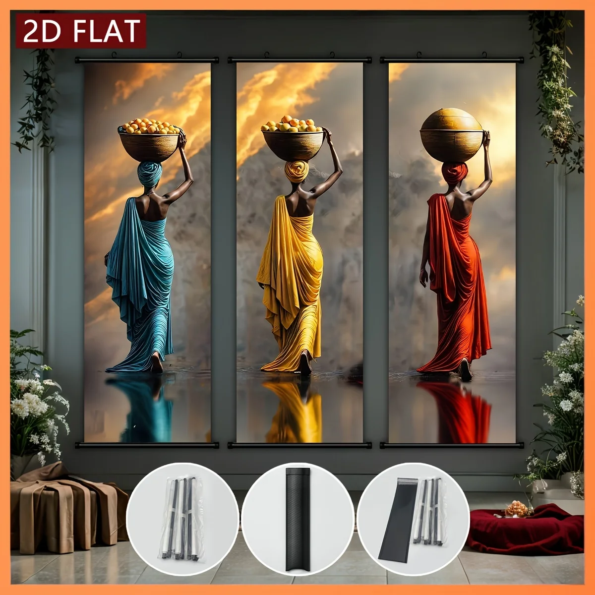 VIKAMA African Ethnic Female Figure Scroll Tapestry, Fade Resistant Wall Hanging Scroll Art for Bohemian Room Decor