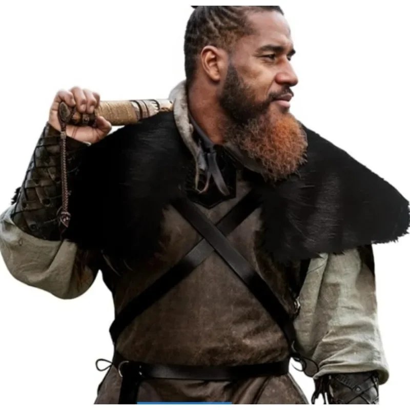 Cape en fausse fourrure pour homme, Cape d'épaule avec sangle de poitrine, col en fausse fourrure, Cape en fourrure Viking rétro, Costume de Cosplay d'halloween
