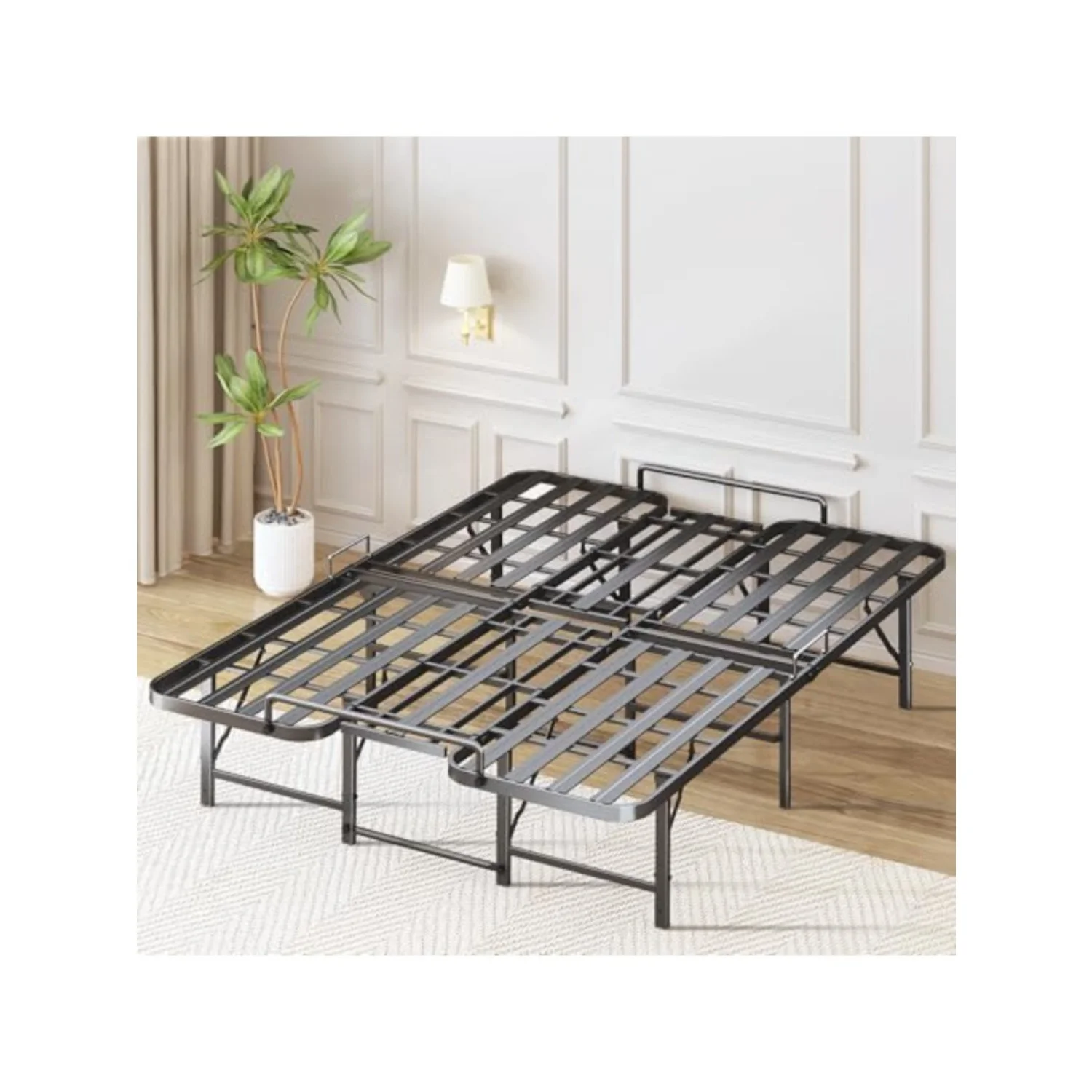 Foldable Queen Bed Frame, Heavy Duty Folding Bed Frame Queen Size,14 Inch Sturdy Metal Platform Bed with 12 Unshakable