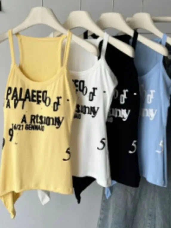 American Style Irregular Strap Vest Women's Summer New Letter Slim Fit Sleeveless Versatile T-Shirt Trendy INS Printed Slimmi...