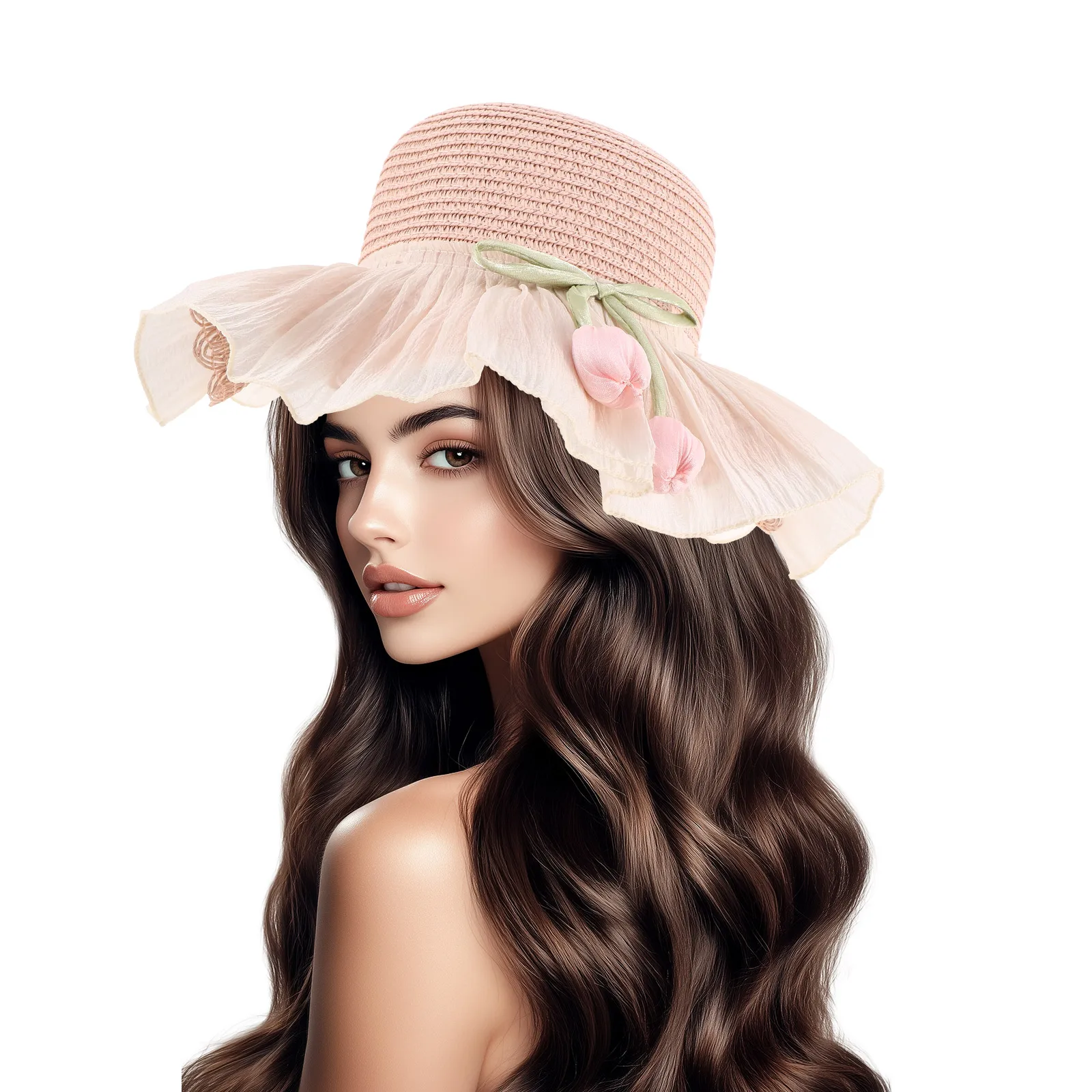 

Adorable Girl Summer Straw Sun Hat Wide Brim Breathable Beach Cap Adjustable Strap Cute s Bucket Hat Sunburn Protection