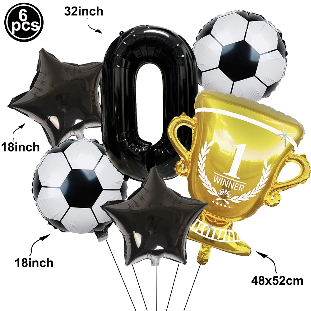 Soccer Party Balloons Set Gold Trophy Green Blue Black Red Number 0-9  Football Balloon Sports Theme Boy Birthday Party Decors view 2