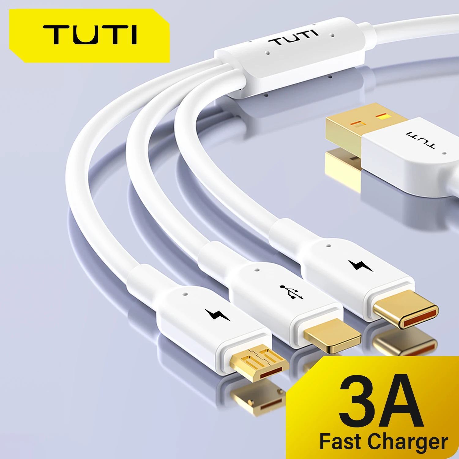 TUTI 3A 3in1 Fast Charging Cabale usb type c type c mobile phone cable for phone X xiaomi oneplus realme poco usb micro cables