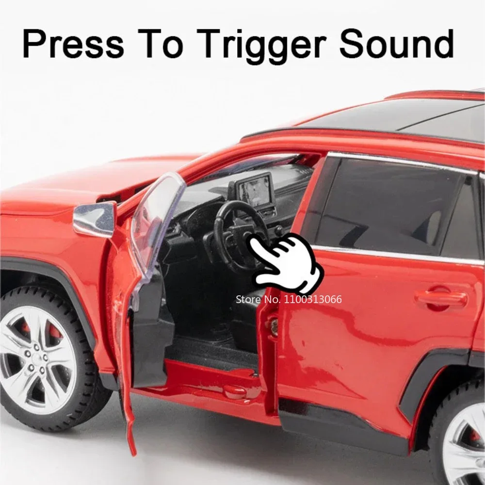 Scala 1:24 Pressofusione in lega RAV4 Highlander Auto Giocattoli Modelli Luce e musica SUV 6 porte aperte Veicoli Giocattolo Ragazzi Regali di compleanno