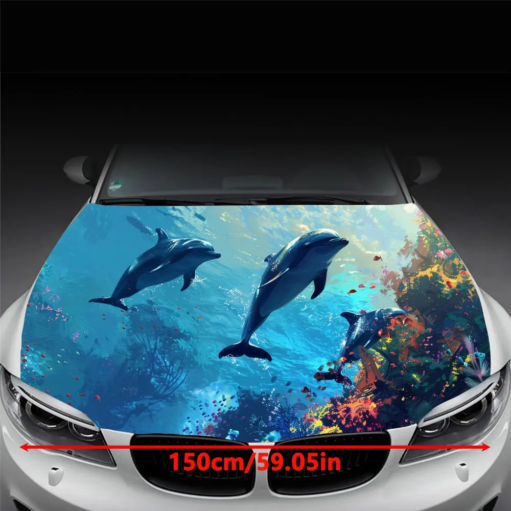 Underwater World Dolphin Print Car Hood Wrap Color Vinyl Sticker Truck Graphic Bonnet DIY Auto Accessories Decoration Decal Gift