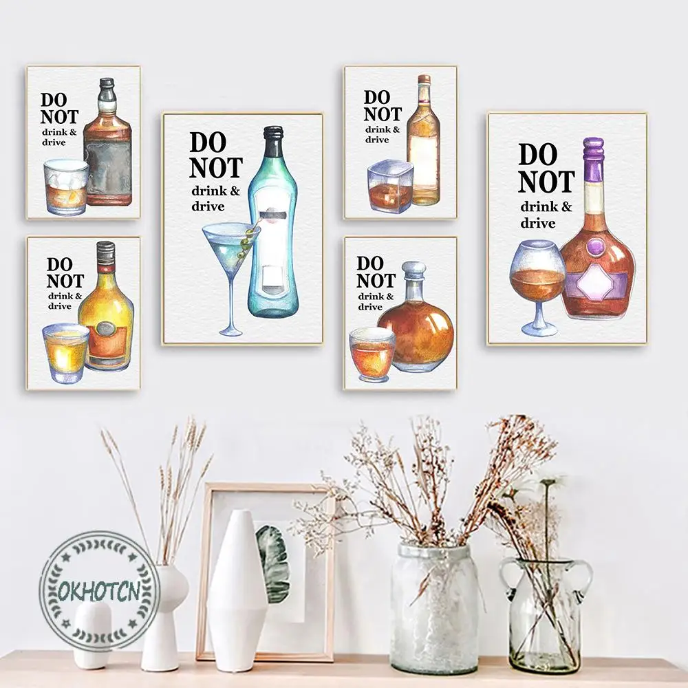 Modern Cocktail Beer Slogan Do Not Drink & Drive Canvas Poster Wall Art Print Painting for Kitchen Bar Club Fashion Home Decor