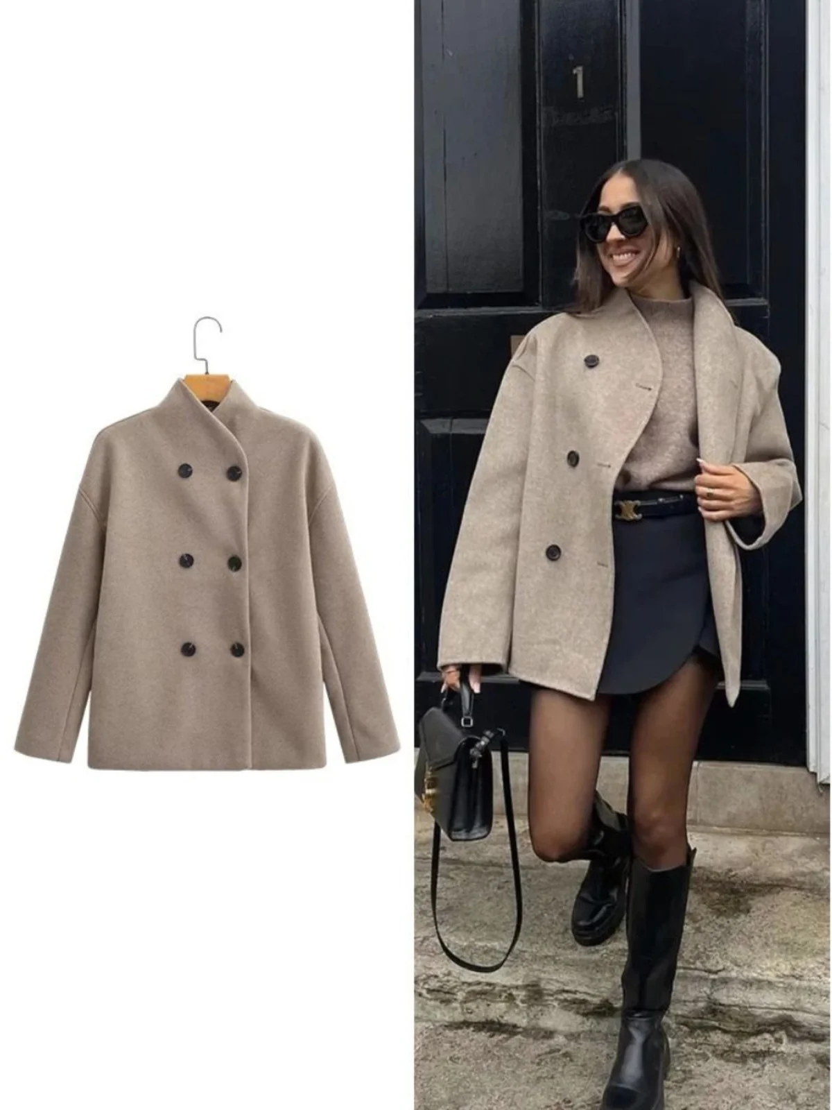 

Double Breasted Color Casual Jaet Street Sle Long Sve Regular Length Outerwear Pure Color Coat for Women
