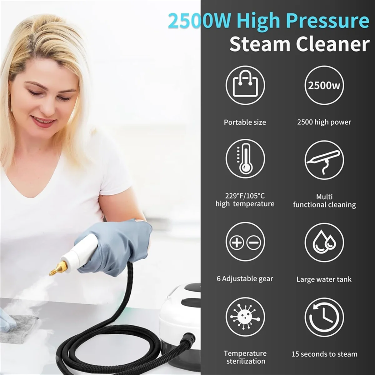 A14G-Handheld Steam Cleaner Steam Shot Cleaner 2500W Steamer อุณหภูมิสูงสําหรับบ้าน,ห้องครัว,ห้องน้ํา EU Plug A