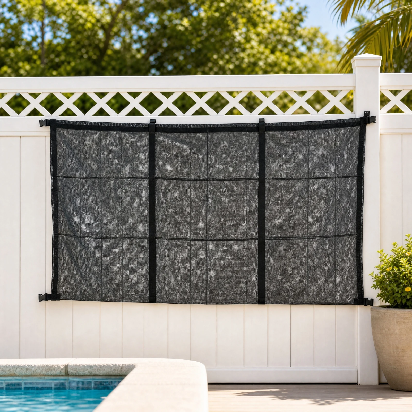Pool Organizer Large Capacity Hanging Pool Storage Mesh Bag Hanging Mesh Organizer with Adjustable Straps Spacious Space-Saving